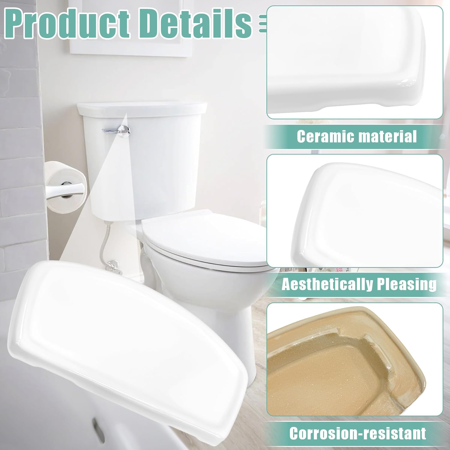 735121-400.020 Cadet 3 Porcelain Toilet Tank Lid, Compatible with standard 12 Inch Rough Tanks, White